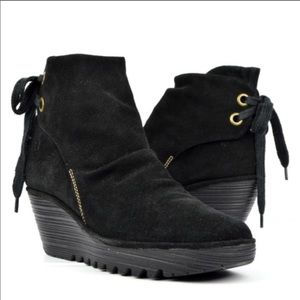 Fly London Yama Black Suede Ankle Boot Wedge